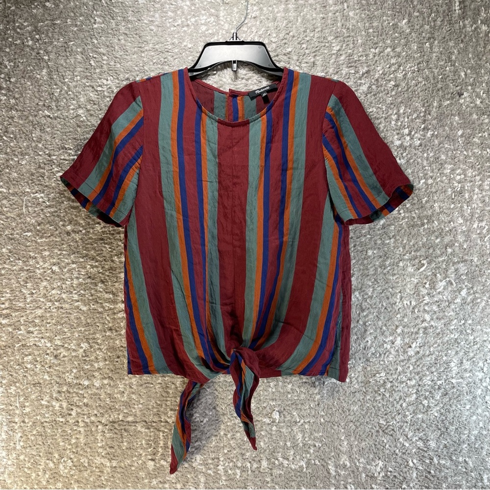 Madewell | Button Back Tie Tee‎ in Rosalinda Stripe sz XS Viscose Blend